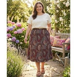 Vintage Bon Worth Paisley Midi Skirt PXL Petite XL Tapestry Dark Academia Boho